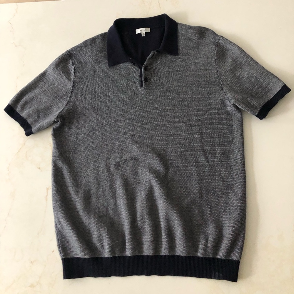Reiss blue knit cotton polo shirt